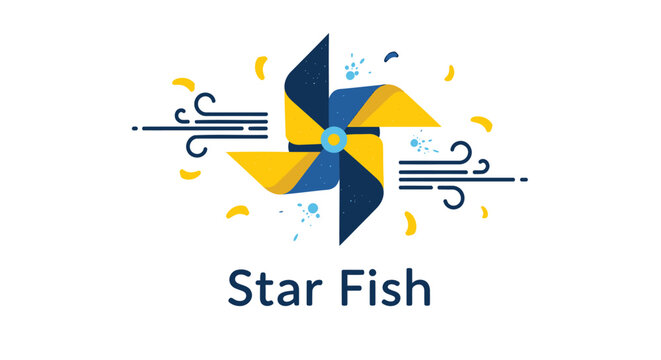 Starfish, nautical, logo, icon, vector graphics, yellow, blue