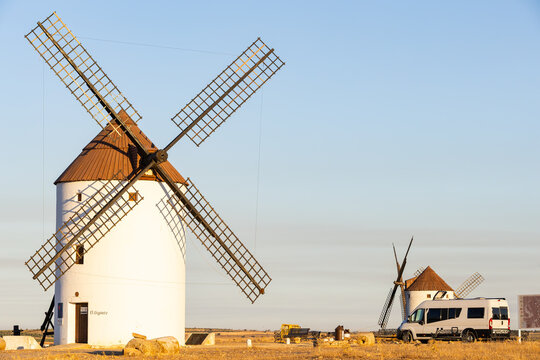 Historic windmills in Mota del Cuervo Spain