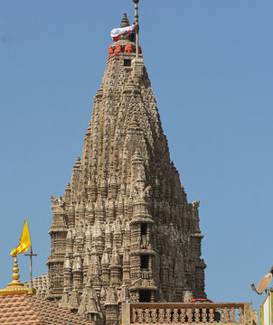 The Dwarkadhish temple, also known as the Jagat Mandir and occasionally spelled Dwarakadheesh, Dwarka Gujarat 