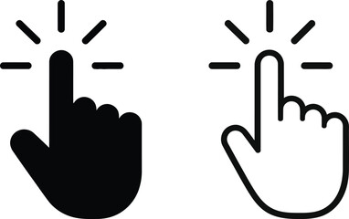 Fototapeta premium Hand click tap gesture icons outline and filled vector set