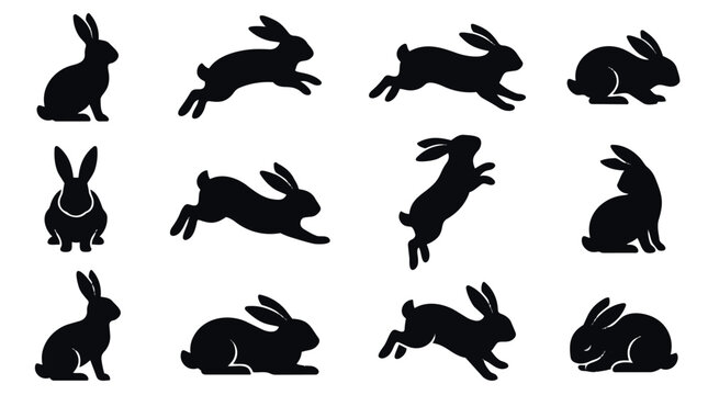 Collection of black rabbit silhouettes in various poses.