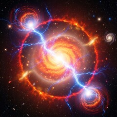 Obraz premium Fiery cosmic vortex with bright celestial energy and distant galaxies