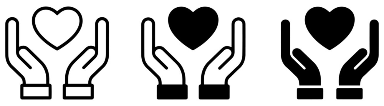 hand holding heart charity icon set
