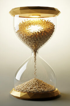 Abstract Geometric Illustration of Golden Hourglass with Flowing Sand &ndash; Time, Balance and Conceptual Art