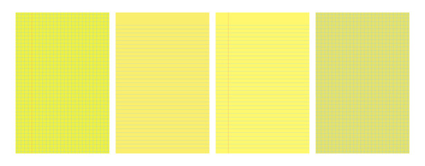 Set of yellow legal pad pages with lined or grid designs © dniprodd