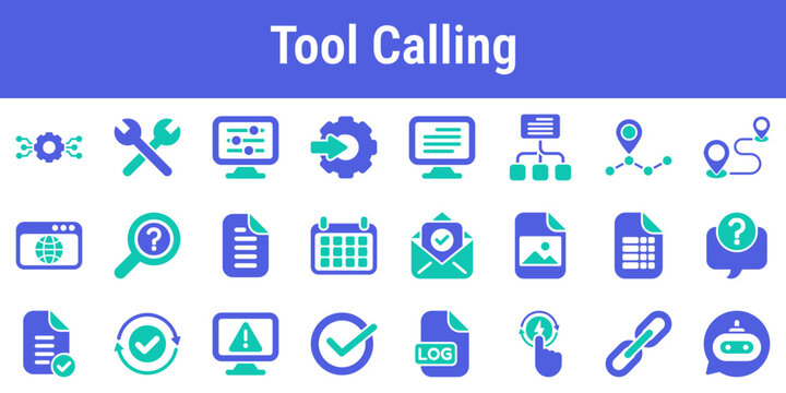 Commercial icon set for function calls parameters routing and result handling Suitable for AI assistants automation platforms developer dashboards and multi tool orchestration systems