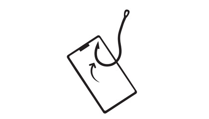 Naklejka premium Hook fishing with sharp curved point and rectangular bait featuring illustration, icon, graphic with symbol and line art elements for black, white