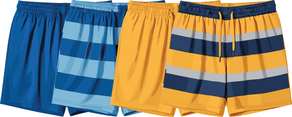 Men swim shorts collection with solid and striped summer beach trunks vector illustration set © Prodip