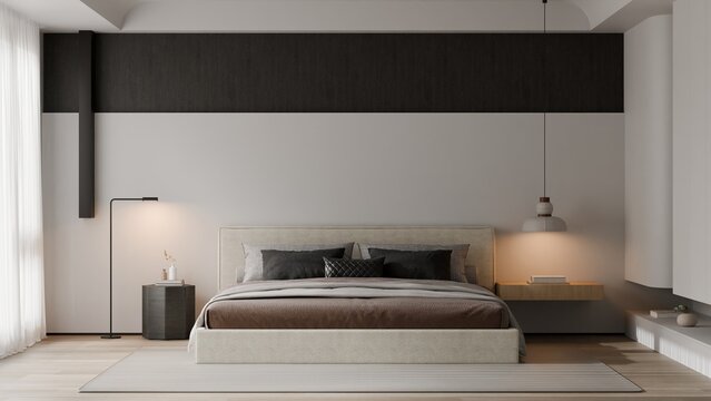 Modern Minimalist Luxury Bedroom Interior - 3D Render