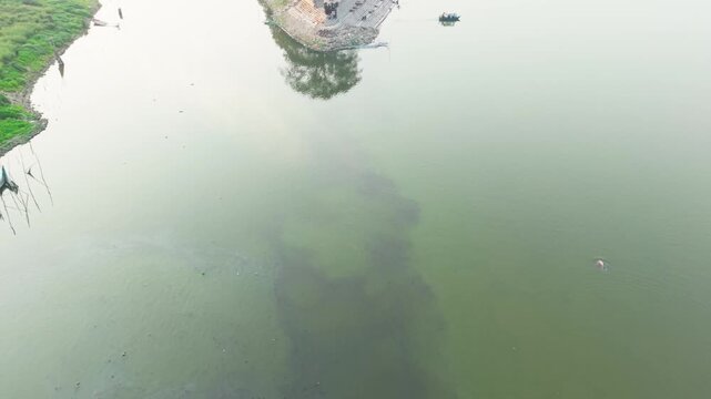 Rare 4K aerial footage of an endangered Gangetic dolphin diving and feeding at the polluted Ganga and Punpun river merger in Fatuha, Bihar.