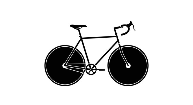 Black Silhouette of a Professional Racing Bicycle with Disc Wheels Isolated on White Background for Sports and Fitness Design