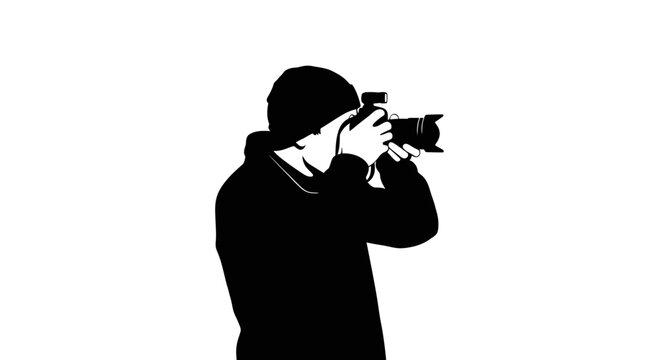 Minimalist silhouette of a male photographer taking a picture with a professional DSLR camera
