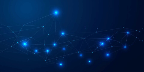 Abstract blue starry Christmas night background with glowing magic lights and winter sky design © Kaosar