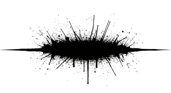 Abstract black ink splatter and grunge paint drip background isolated on white