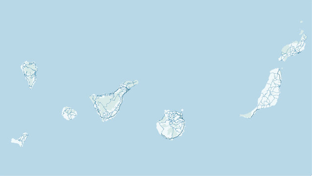 Modern minimalist vector map of Canary Islands, Spain. High-quality SVG illustration of Tenerife, Gran Canaria, and Lanzarote coastline for travel posters and infographics.