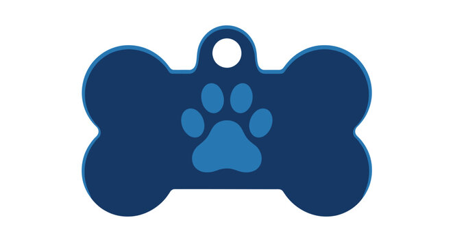 Blue dog tag with paw print isolated on white background