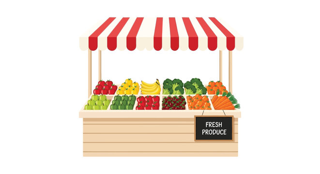 Market stall with fresh produce colorful vector illustration