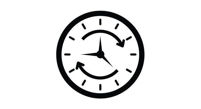 Clock face with rotating arrows black silhouette on white background
