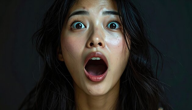 Shocked Young Woman Face Close Up Surprise Expression.