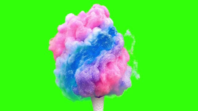 Pink and Blue Cotton Candy Spinning on Chroma Key Green Screen