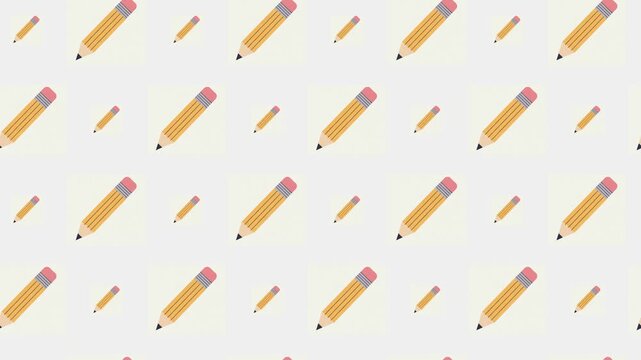 Creative writing animated pattern; yellow pencil icons for education, arts, and back-to-school background.