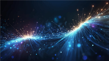 An abstract digital artwork depicts a vibrant display of illuminated lines and luminous particles, symbolizing data flow and technological advancement. © SAHAD