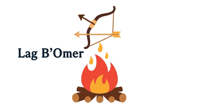 lag b'omer celebration with bow and arrow over campfire illustration with white background high quality