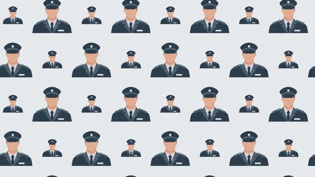 Law enforcement animated pattern; police and security officer avatars for public safety and authority concept.