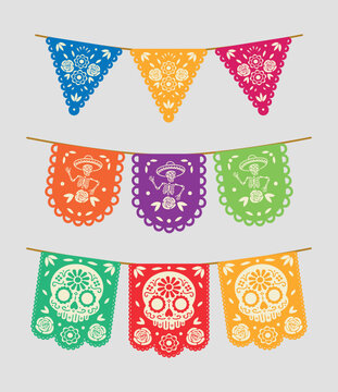 set decoraci&oacute;n de papel picado para d&iacute;a de muertos M&eacute;xico