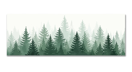 Obraz premium A serene forest landscape illustration with various green pine trees on a white background