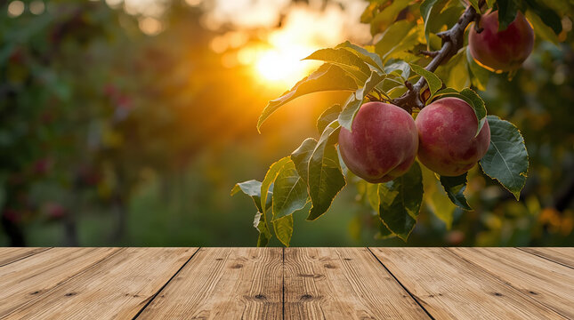 A richly golden wooden table adorned with plump, sun-kissed peaches glistening in the warm hues of a sunset. Each peach seems to emanate a sweet, ripe fragrance, inviting one to bask in the abundance 