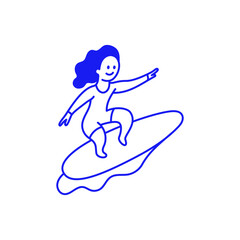 Fototapeta premium Vector hand drawn doodle cartoon illustration, surfer mascot character, playful creative modern sketch design for branding, advertising, t-shirt prints, posters, stickers