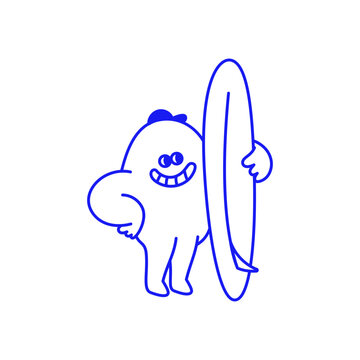 Vector hand drawn doodle cartoon illustration, surfer mascot character, playful creative modern sketch design for branding, advertising, t-shirt prints, posters, stickers