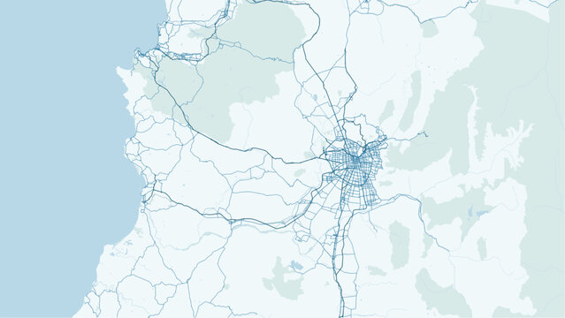 Modern minimalist vector map of Santiago, Chile. High-quality SVG illustration of Santiago city grid, Mapocho River, and urban layout for posters, travel, and architectural design.