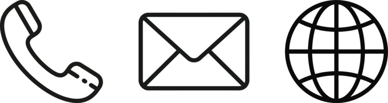 Contact Icon Set Monoline Vector Phone Email Website Outline for Business UI Design