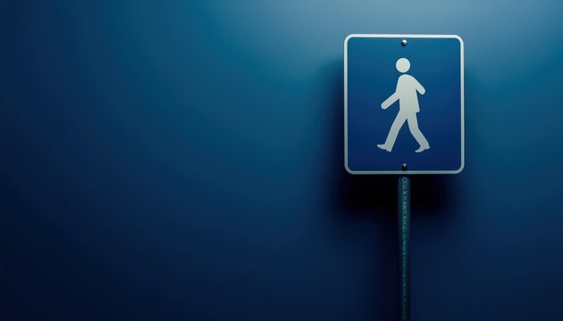 Symbolic pedestrian sign in blue, representing safe crossing guidelines and urban navigation assistance