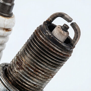 Detailed view of a damaged spark plug electrode needing replacement.
