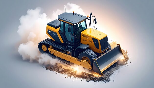 Powerful yellow bulldozer navigating earth mound, a symbol of construction prowess