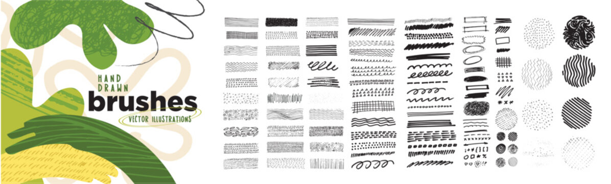 Hand drawn brushes. Vector illustrations for graphic and web design, packaging design, social media, marketing material.