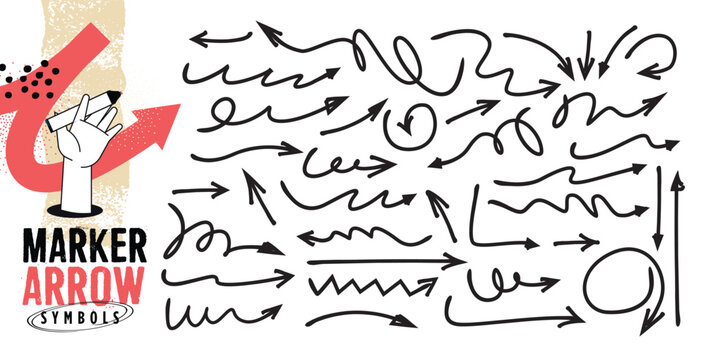 Marker arrow symbols. Set of vector illustrations for graphic and web design, social media, business presentation and marketing material.