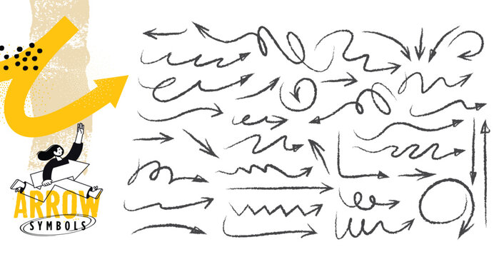 Arrow symbols. Set of hand drawn vector illustrations for graphic and web design, social media, business presentation and marketing material.