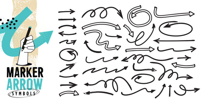 Set of different shapes marker arrow symbols. Vector illustrations for graphic and web design, social media, business presentation and marketing material.