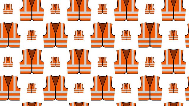 Safety vest animated pattern orange high-visibility clothing icons for roadwork and construction safety concept.