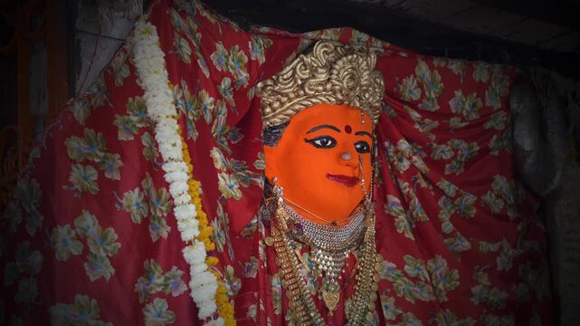 Hindu Goddess Face Idol with Red Sindoor Decoration