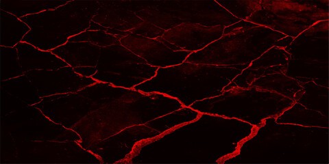 A striking close-up showcases a dark surface, intricately webbed with a network of vibrant red cracks, creating a visual symphony of texture and contrast. © dark chocolate