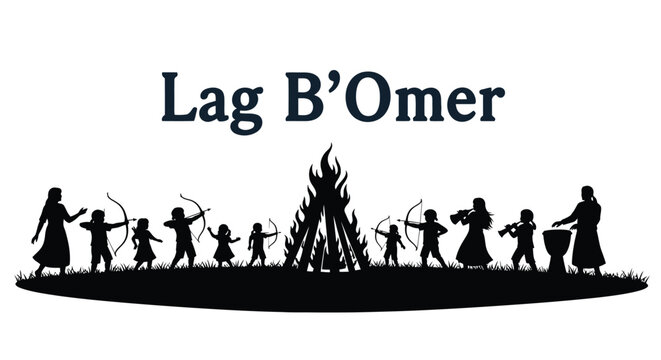 lag b'omer celebration with campfire silhouette people around it.
