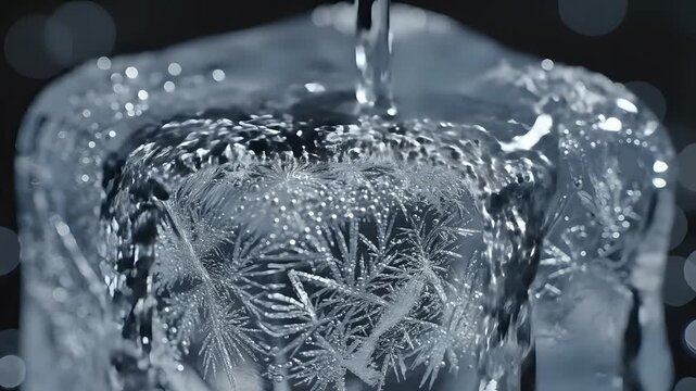 Macro Shot of Water Freezing into Ice Crystals.