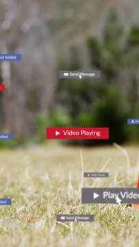 Vertical video: Cursor clicking Play, red badge showing, badges showing alerts over runners running