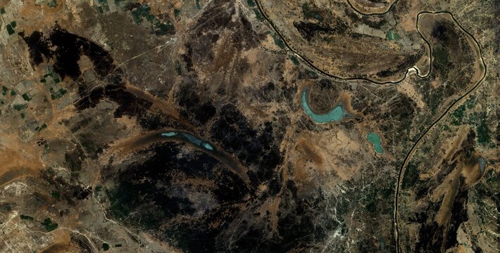Komadugu River Meandering Bends Aerial View, Nigeria