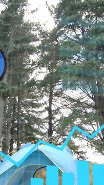Vertical video: On down pan, cyan AR bars and jagged line moving over tent, panel showing data